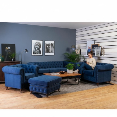 3+1 Seater Sofa Set Upholstered Sofas Blue Set Classic Couches