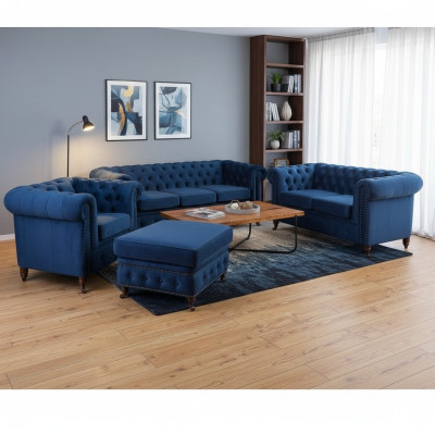 3+1 Seater Sofa Set Upholstered Sofas Blue Set Classic Couches