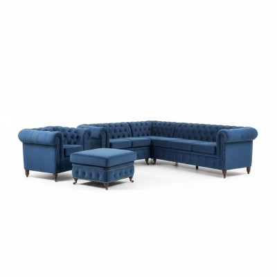3+1 Seater Sofa Set Upholstered Sofas Blue Set Classic Couches