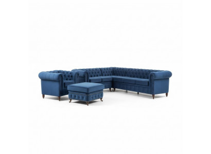 3+1 Seater Sofa Set Upholstered Sofas Blue Set Classic Couches