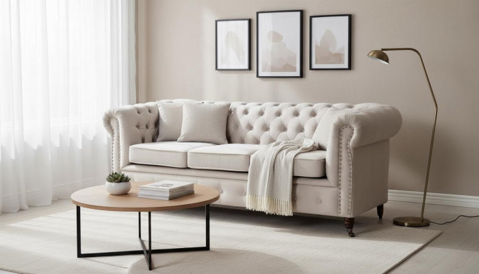 Chesterfield Three-seater Couch Sofa Upholstery + Stool Sofas Couches 2-piece Set New