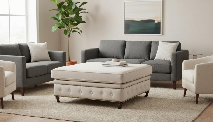 Club Footstool Lounge Ottoman Leather Textile Designer Ottoman Chesterfield