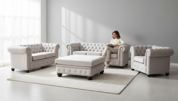 Chesterfield Sofa Suite 3+1+1 Seater Design Couch Upholstered Sofa Set