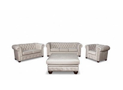 Chesterfield Sofa Set Couch Set 321+Ottoman Seat Upholstery Suites Textile