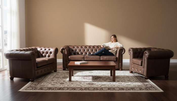 Chesterfield 3-seater sofa leather sofa couch cushion seat sofas three-seater