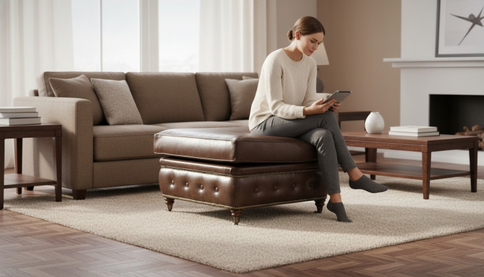 Chesterfield footstool club lounge stool leather textile ottoman designer