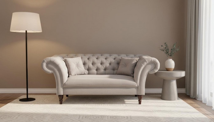 New 2-seater Chesterfield Upholstered Couch Fabric Sofas Seating Set