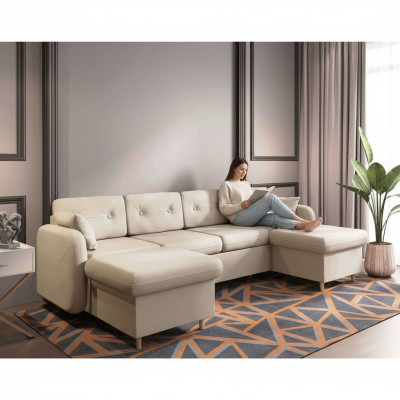 Sectional sofa, couch upholstery, living landscape, U shape, bed function, textile fabric
