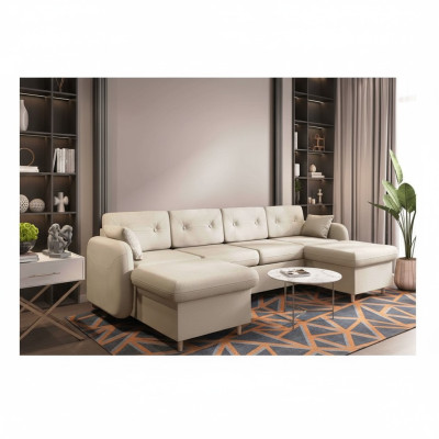Sectional sofa, couch upholstery, living landscape, U shape, bed function, textile fabric
