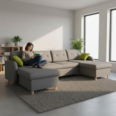 Design corner sofa U-shape bed function couch leather textile sofas sofa bed