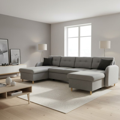 Living room sectional sofa fabric U-shape sleeper function couch decor design upholstery