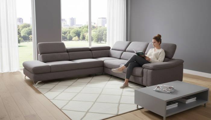 Design corner sofa L-shape bed function couch leather textile sofa multifunction