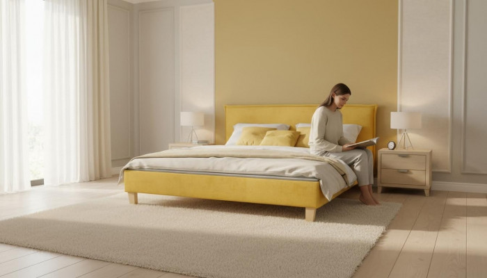 Designer upholstered bed, bed, beds, fabric bed, matrimonial bed, double bed, designer bed.