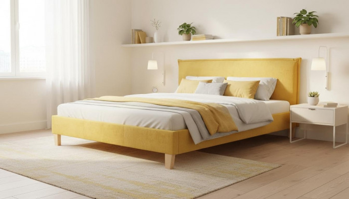 Designer upholstered bed, bed, beds, fabric bed, matrimonial bed, double bed, designer bed.