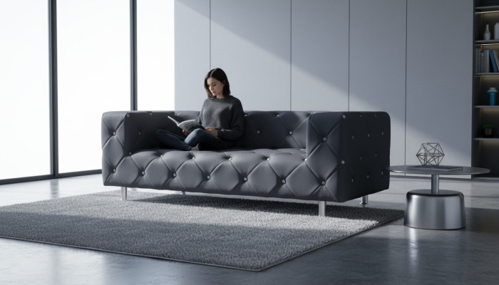 Three-seater couch upholstery design sofa 3-seater seat sofas room Chesterfield gray new