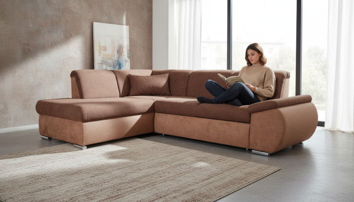 Upholstered corner sofa in L-shape fabric sofa couch design textile
