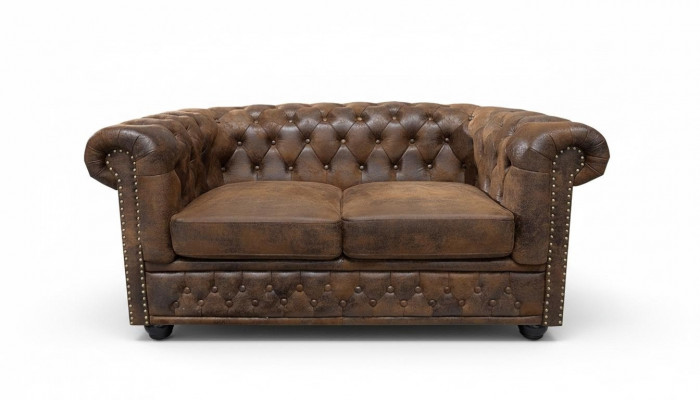 Chesterfield textile couch upholstery 2-seater fabric sofas couches brown two-seater