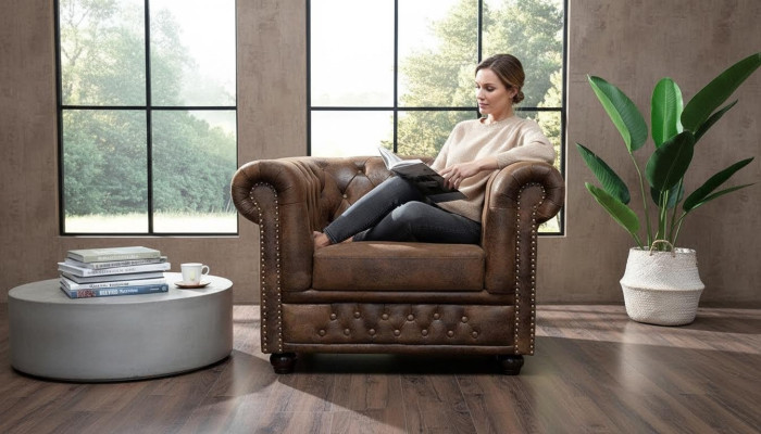 Chesterfield armchair TV couch 1 seater sofa textile fabric couches upholstery