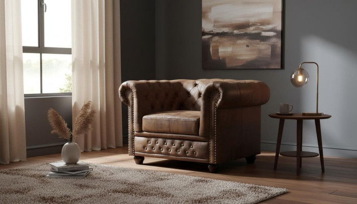 Chesterfield armchair TV couch 1 seater sofa textile fabric couches upholstery