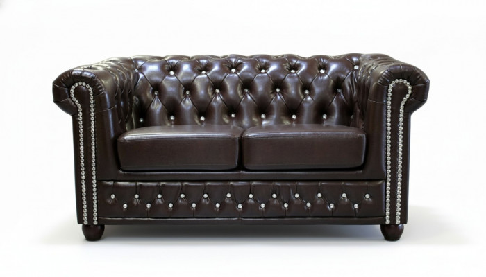Classic Elegant Two-Seater Chesterfield Furniture Couch Textile Sofa Design Brown