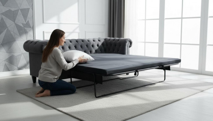 Chesterfield 3-seater sofa with bed function, couch upholstery set, couches, sleeping