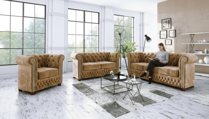 Chesterfield Textile Design Luxury Sofa Set Couch Sofa Upholstery 3+1 Seater New