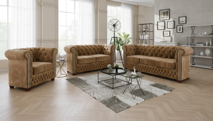 Chesterfield Textile Design Luxury Sofa Set Couch Sofa Upholstery 3+1 Seater New