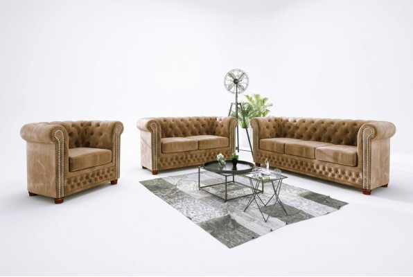 Chesterfield Textile Design Luxury Sofa Set Couch Sofa Upholstery 3+1 Seater New