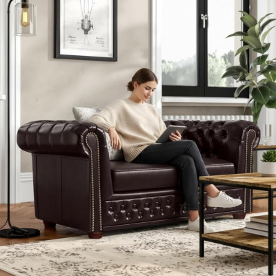 Design Sofa 2-Seater Couch Chesterfield Upholstery Seat Set Leather Textile New