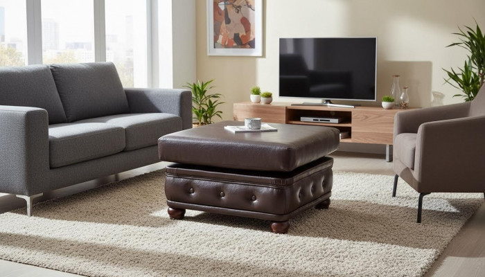 Footstool Club Lounge Ottoman Leather Textile Designer Pouf New