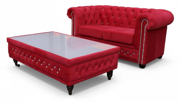 Chesterfield Textile Couch Upholstery 2-Seater Fabric Sofas Loveseats Two-Seater Red