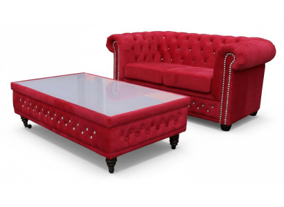 Chesterfield Textile Couch Upholstery 2-Seater Fabric Sofas Loveseats Two-Seater Red