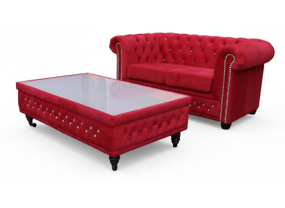 Chesterfield Design Coffee Table Glass Table Table Upholstered Sofa Side Tables
