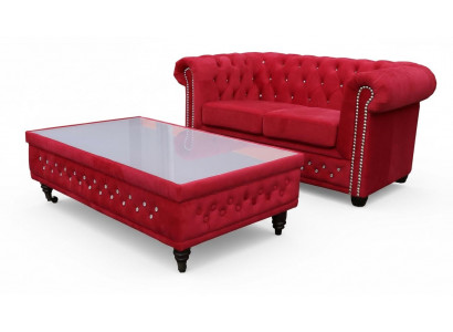 Chesterfield Design Coffee Table Glass Table Table Upholstered Sofa Side Tables