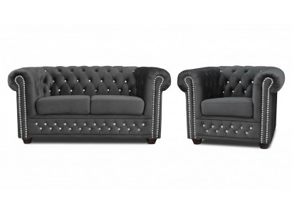 Chesterfield Textile Couch Upholstered 2-Seater Fabric Sofas Couches Loveseat Black