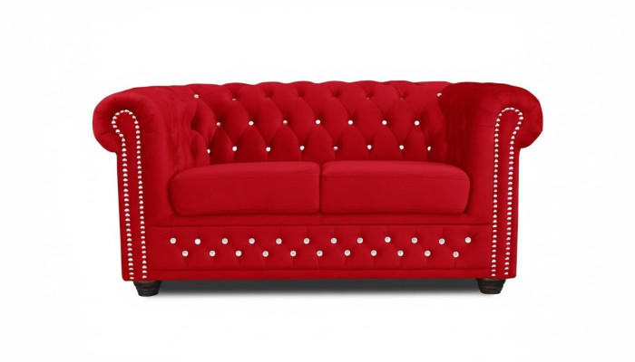 Chesterfield Textile Couch Upholstered 2-Seater Fabric Sofas Couches Red Two-Seater
