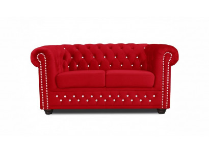 Chesterfield Textile Couch Upholstered 2-Seater Fabric Sofas Couches Red Two-Seater