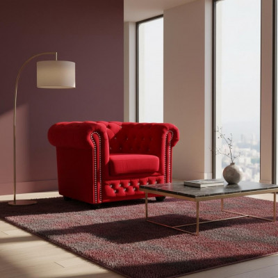 Chair Design Upholstery Modern Textile Fabric Red TV 1 Seater Chesterfield New