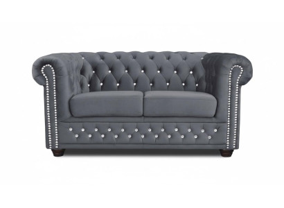 Chesterfield textile couch upholstery 2-seater sofas couches black two-seater new