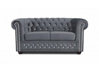 Chesterfield textile couch upholstery 2-seater sofas couches black two-seater new