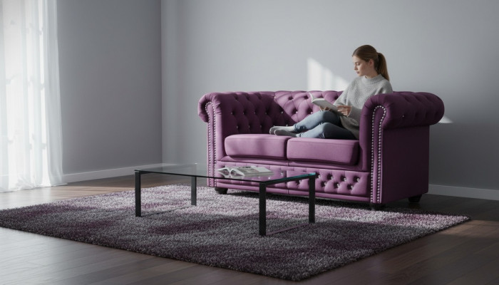 Chesterfield Textile Couch Upholstered 2-Seater Fabric Sofas Couches Purple Two-Seater
