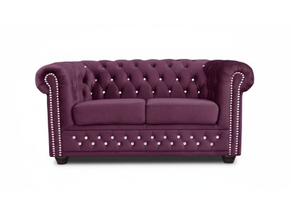 Chesterfield Textile Couch Upholstered 2-Seater Fabric Sofas Couches Purple Two-Seater