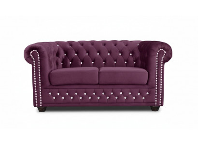 Chesterfield Textile Couch Upholstered 2-Seater Fabric Sofas Couches Purple Two-Seater