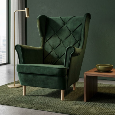 Chesterfield Armchair TV Couch 1 Seater Sofa Fabric Textile Wingback Chair