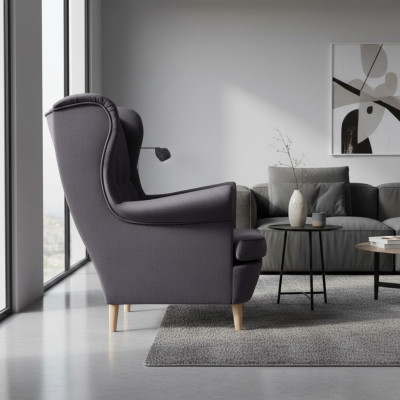 Chesterfield wing chair armchair couch sofa upholstery seat lounge relax gray