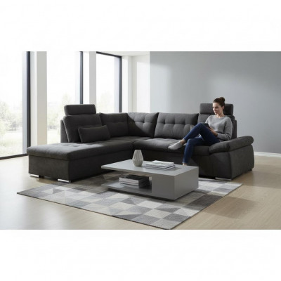 Sectional L-shape sofa couch design modern fabric upholstery with bed function