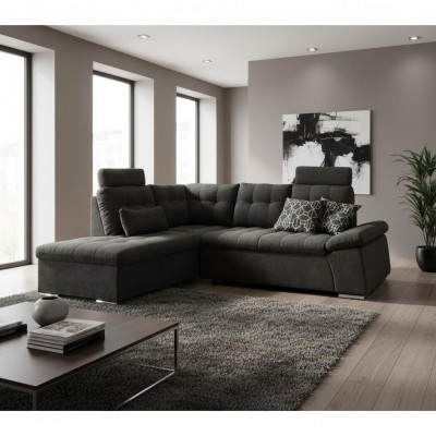 Sectional L-shape sofa couch design modern fabric upholstery with bed function