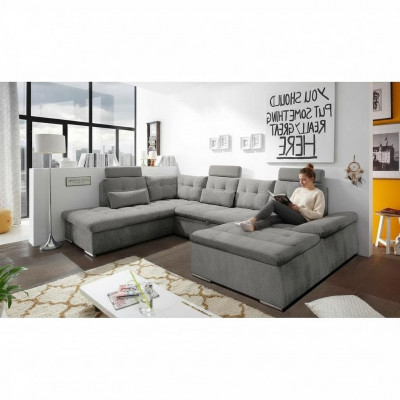 Corner sofa U-shape living area suite with bed function upholstery design