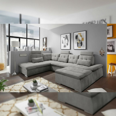 Corner sofa U-shape living area suite with bed function upholstery design