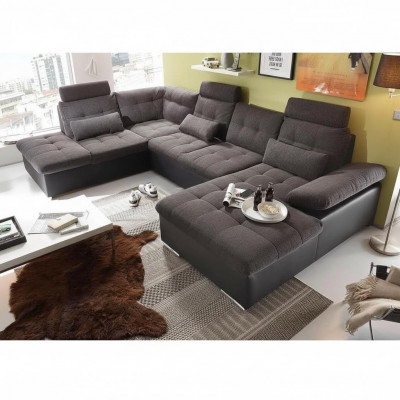 Sectional U-shaped sofa living landscape set with bed function design upholstery